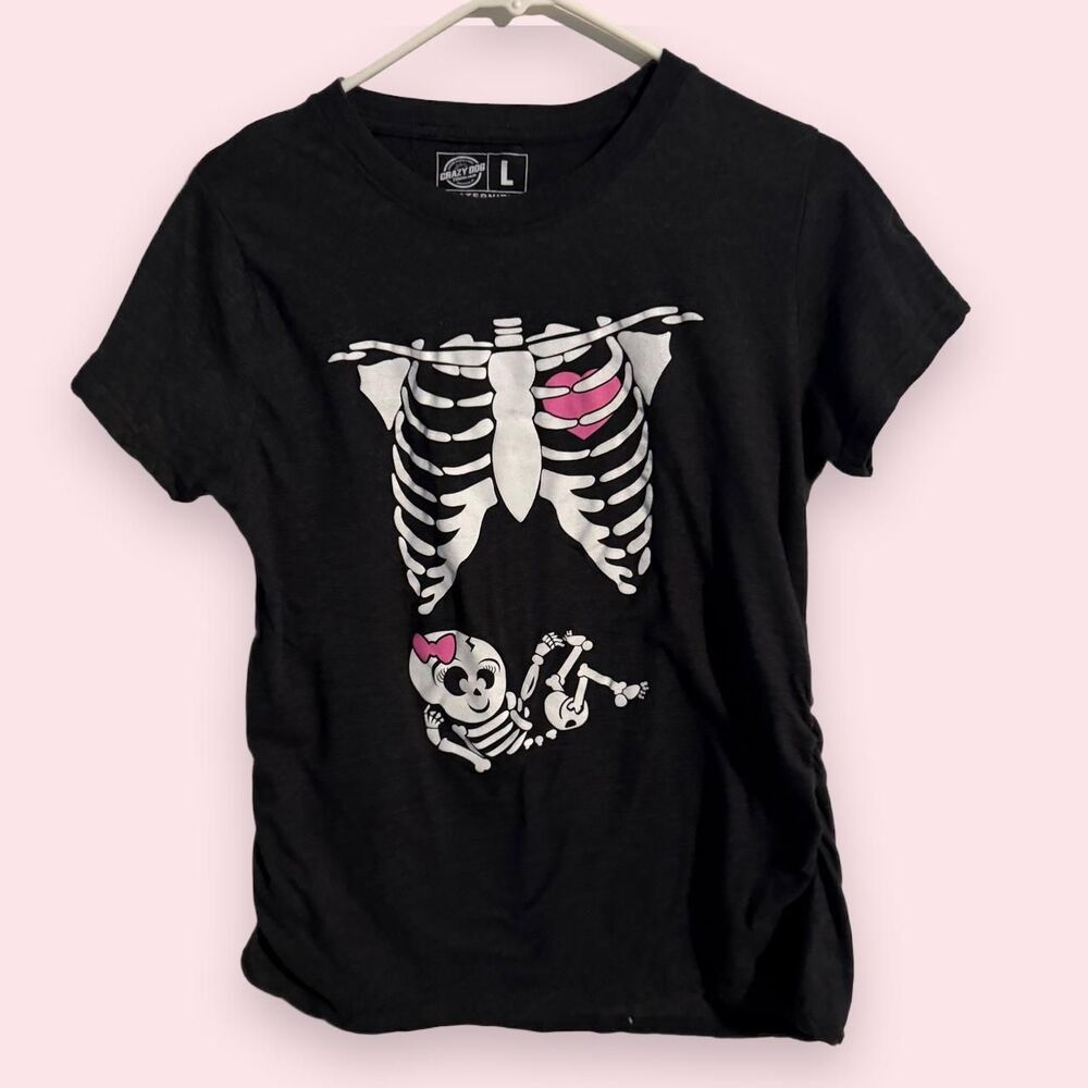 Crazy Dog T-Shirts Baby Girl Skeleton Halloween Maternity Graphic Tee Large